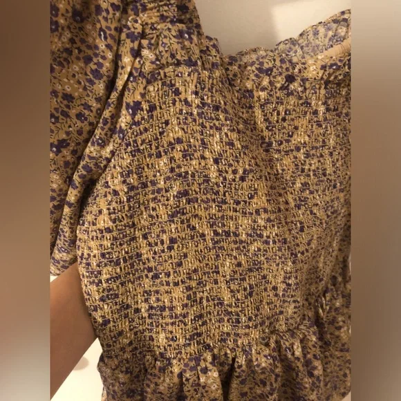 Free the Roses Floral Smocked Tiered Dress with puff sleeves cottage core size L - Picture 5 of 11